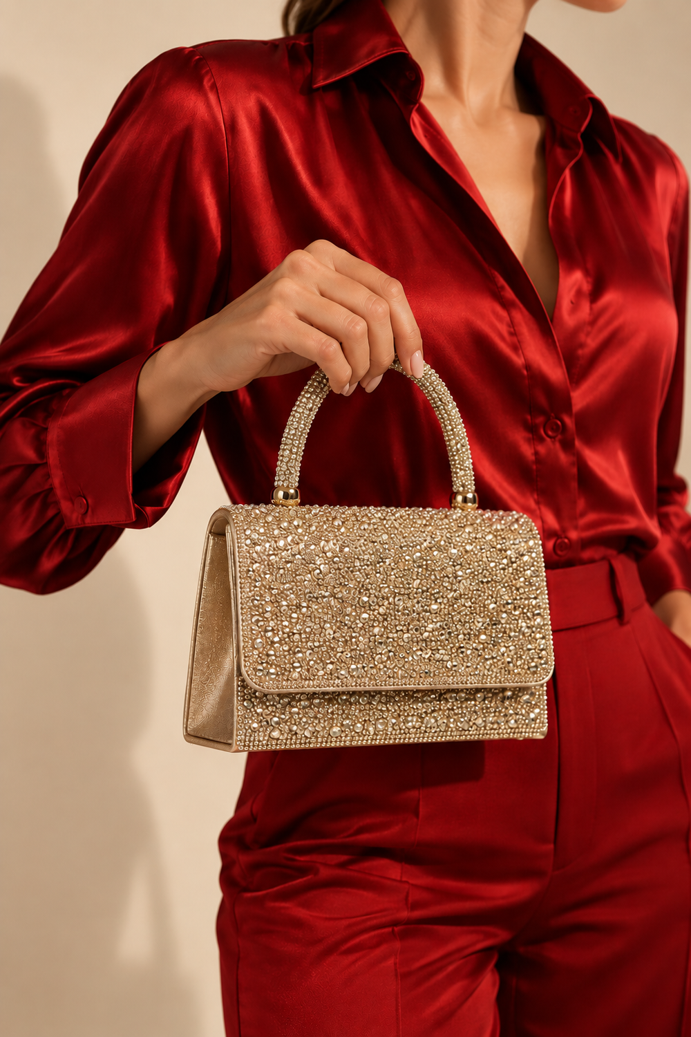 Wholesale Gold Rhinestone Evening Top-Handle Bag