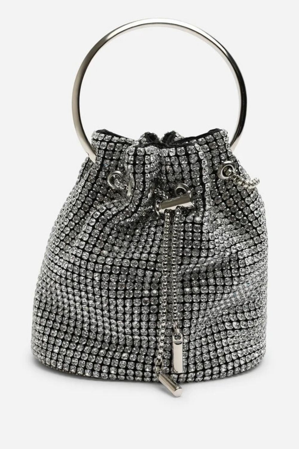 Women's Silver Diamante Evening Bucket Bag