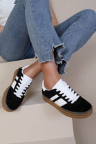 BLACK LACE UP CHUNKY SIDE DETAIL FLAT SNEAKERS TRAINERS