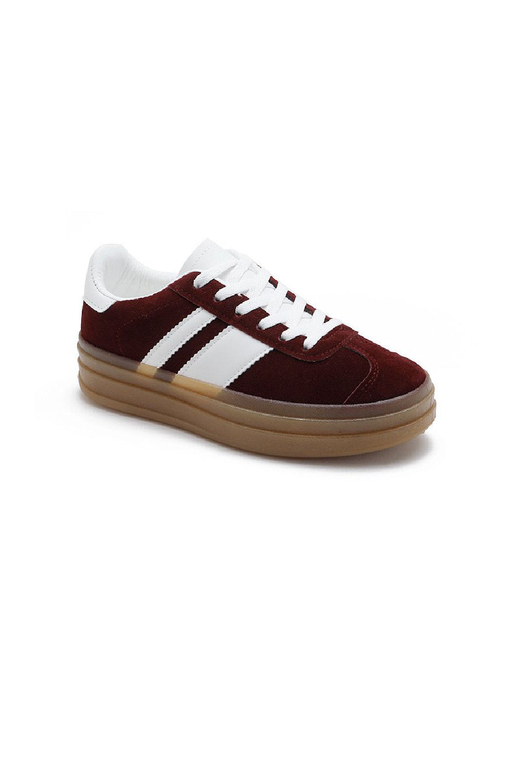 WINE RED LACE UP CHUNKY SIDE DETAIL FLAT SNEAKERS TRAINERS