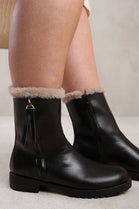 Black PU Fur Collar Ankle Boots