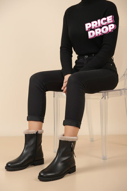Black PU Ankle Boots with Faux Fur Lining