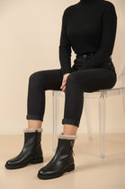 Black PU Ankle Boots with Faux Fur Lining