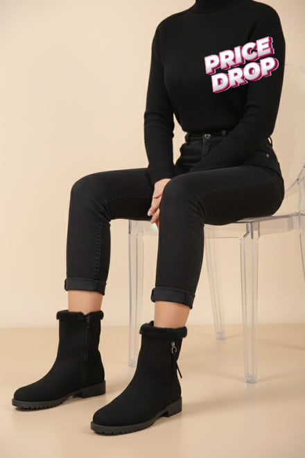 Black Suede Ankle Boots with Faux Fur Lining