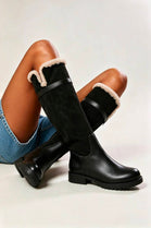 Black Knee High Boots with Faux Fur Trim and Lining