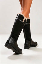 Black Knee High Boots with Faux Fur Trim and Lining