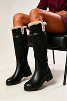 Black Knee High Boots with Faux Fur Trim and Lining