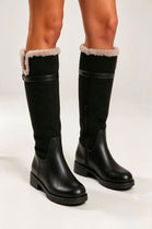 Black Knee High Boots with Faux Fur Trim and Lining