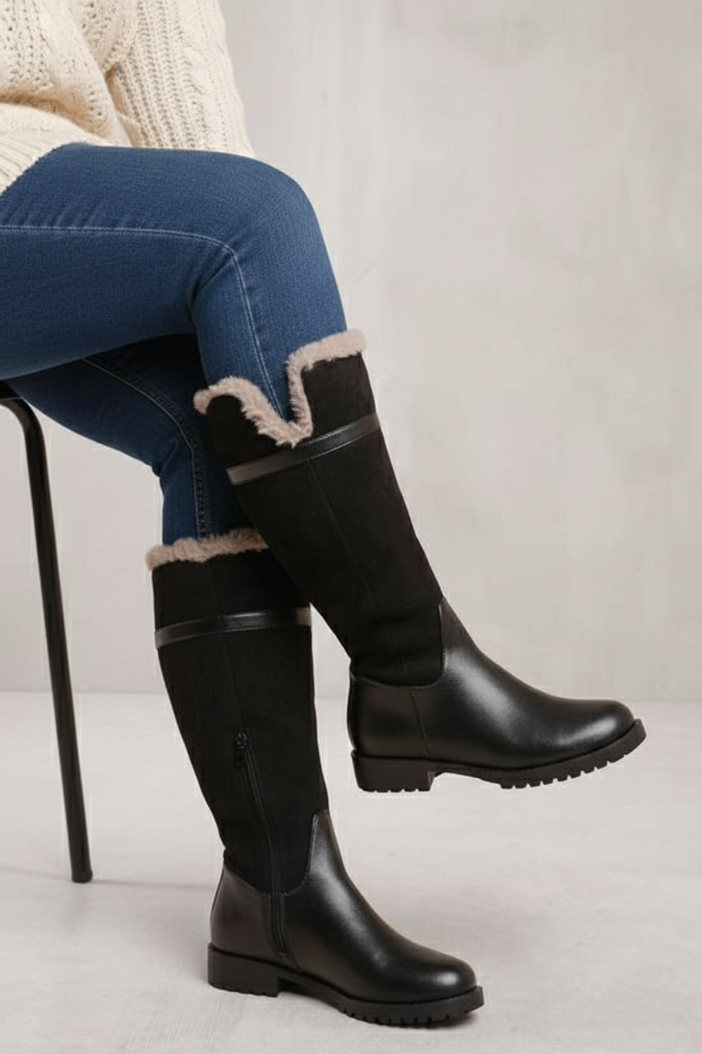 Fully Fur Lined Black Knee High Boots (PACK B)