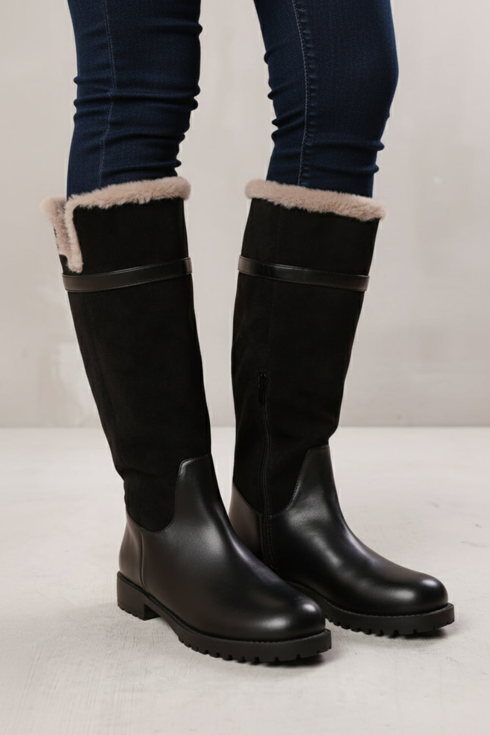 Fully Fur Lined Black Knee High Boots