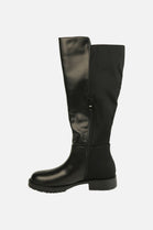 Black PU Designer Detail Knee High Heeled Boot