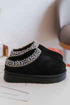 KIDS BLACK PATTERN DETAIL FAUX FUR SLIPPERS SIZE 31-36