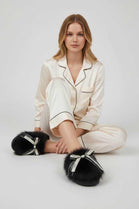 FAUX FUR COSY RIBBON SLIPPERS DESIGNER LADIES GIRLS SHOES MIX COLOUR -36 PAIR BOX (UNIT PRICE £6.50 PER PAIR)