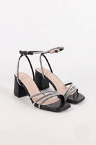 Women's Black Sparkling Rhinestone Strappy Block Heel Sandals | Bridal & Evening Collection