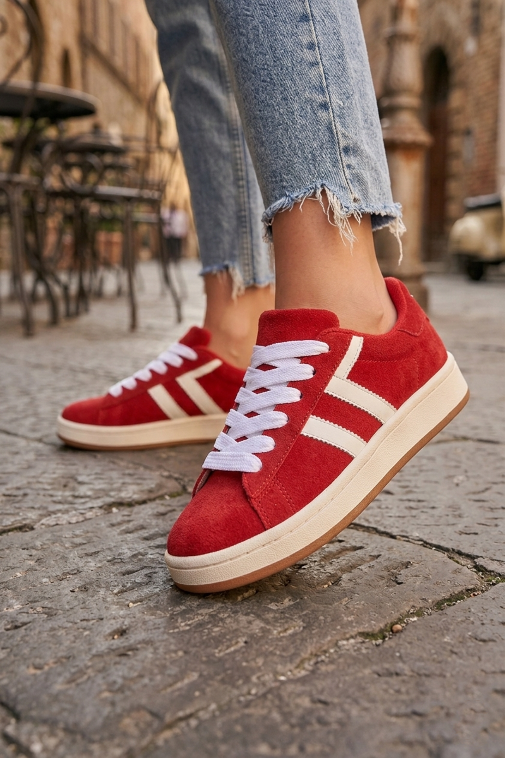 Classic Red Faux Suede Campus Style Trainers