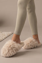 Khaki Faux Fur Fluffy Slippers - 12 Pairs