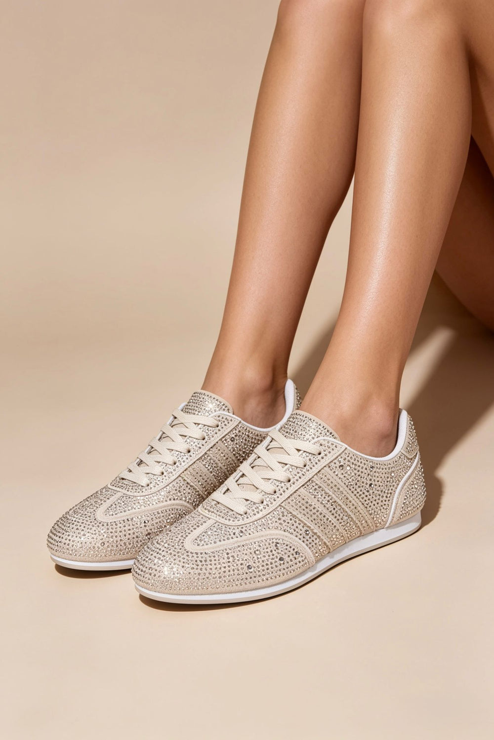 Crystal Embellished Comfort Trainers in Beige – Women’s Premium Wholesale Footwear