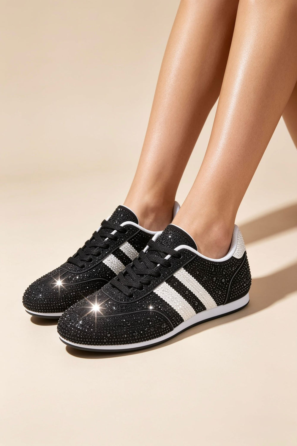 Crystal Embellished Comfort Trainers in Black – Women’s Premium Wholesale Footwear