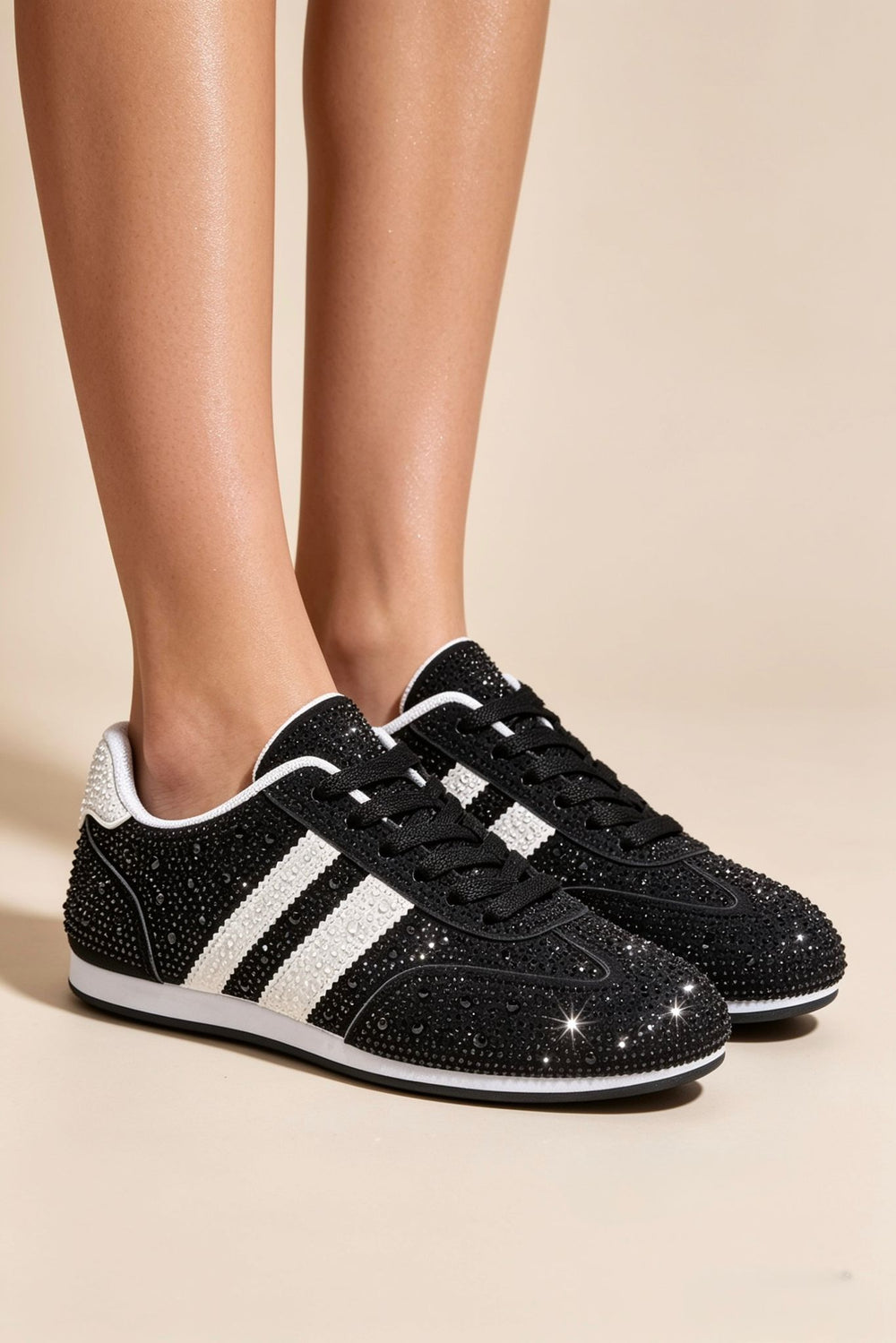 Crystal Embellished Comfort Trainers in Black – Women’s Premium Wholesale Footwear