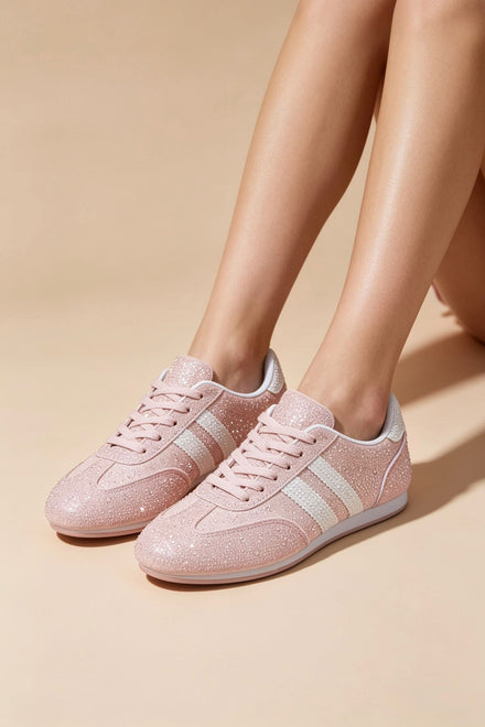 Crystal Embellished Comfort Trainers in Pink – Women’s Premium Wholesale Footwear
