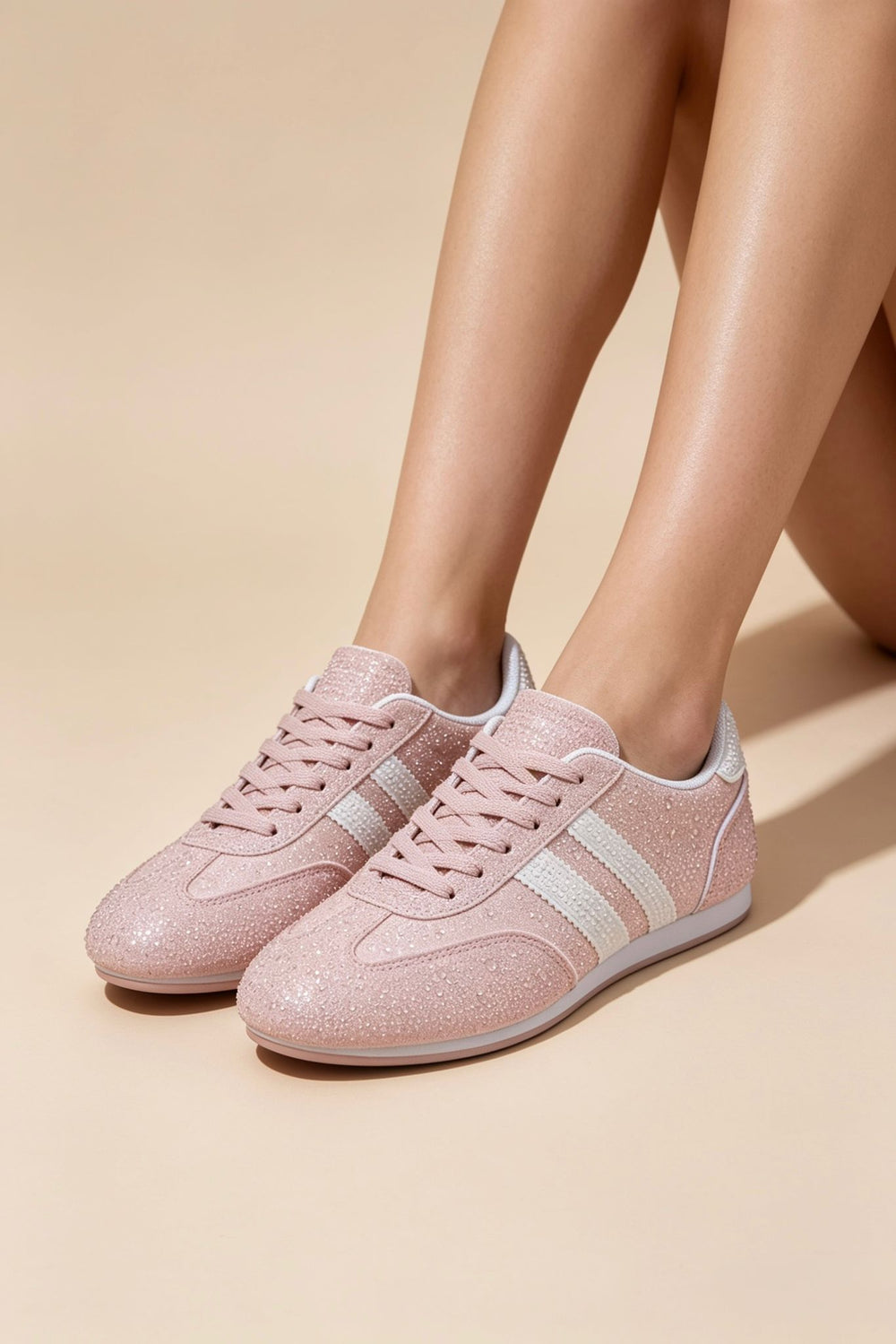 Crystal Embellished Comfort Trainers in Pink – Women’s Premium Wholesale Footwear