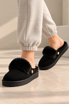 Cozy Fur Lined Mule Slippers in Black | Wholesale