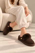 Cozy Fur Lined Mule Slippers in Brown | Wholesale