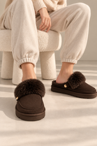 Cozy Fur Lined Mule Slippers in Brown | Wholesale