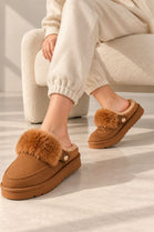 Cozy Fur Lined Mule Slippers in Camel | Wholesale