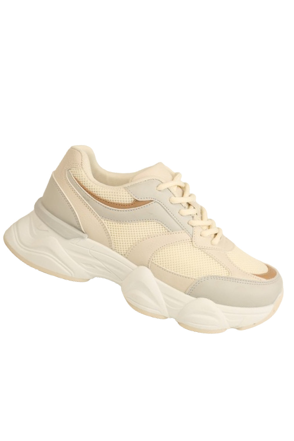 BEIGE CHUNKY SOLE LACE UP TRAINERS