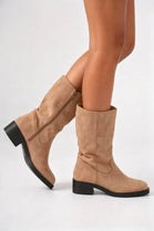 Camel Suede Mid-Calf Boots