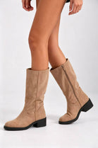 Camel Suede Mid-Calf Boots