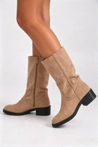 Camel Suede Mid-Calf Boots
