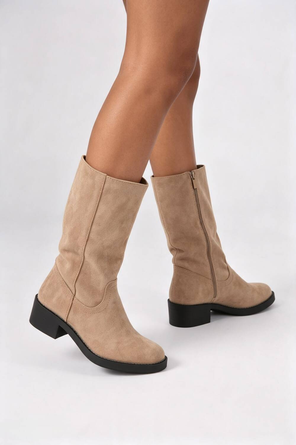 Camel Suede Mid-Calf Boots