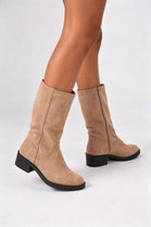 Camel Suede Mid-Calf Boots