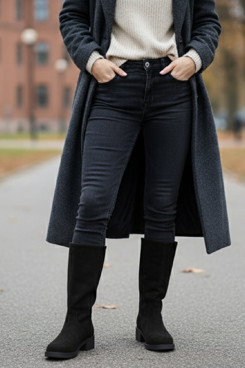 Black Suede Designer Calf High Flat Boot