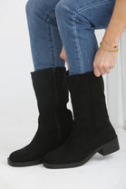 Black Suede Designer Calf High Flat Boot (PACK A)