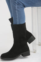 Black Suede Designer Calf High Flat Boot (PACK A)