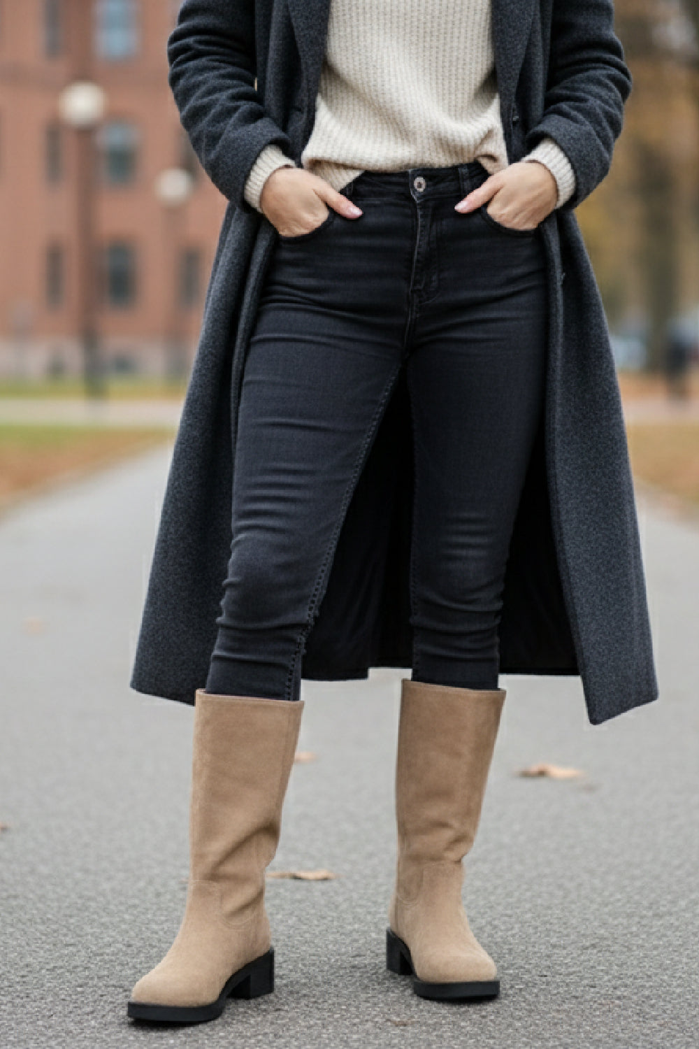 Camel Suede Designer Calf High Flat Boot