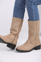 Camel Suede Designer Calf High Flat Boot