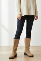 Camel Suede Designer Calf High Flat Boot