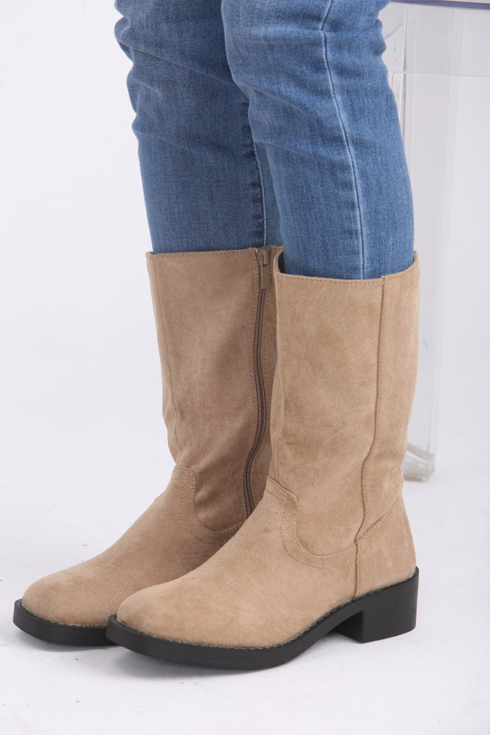 Camel Suede Designer Calf High Flat Boot (PACK A)