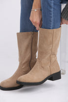 Camel Suede Designer Calf High Flat Boot (PACK A)