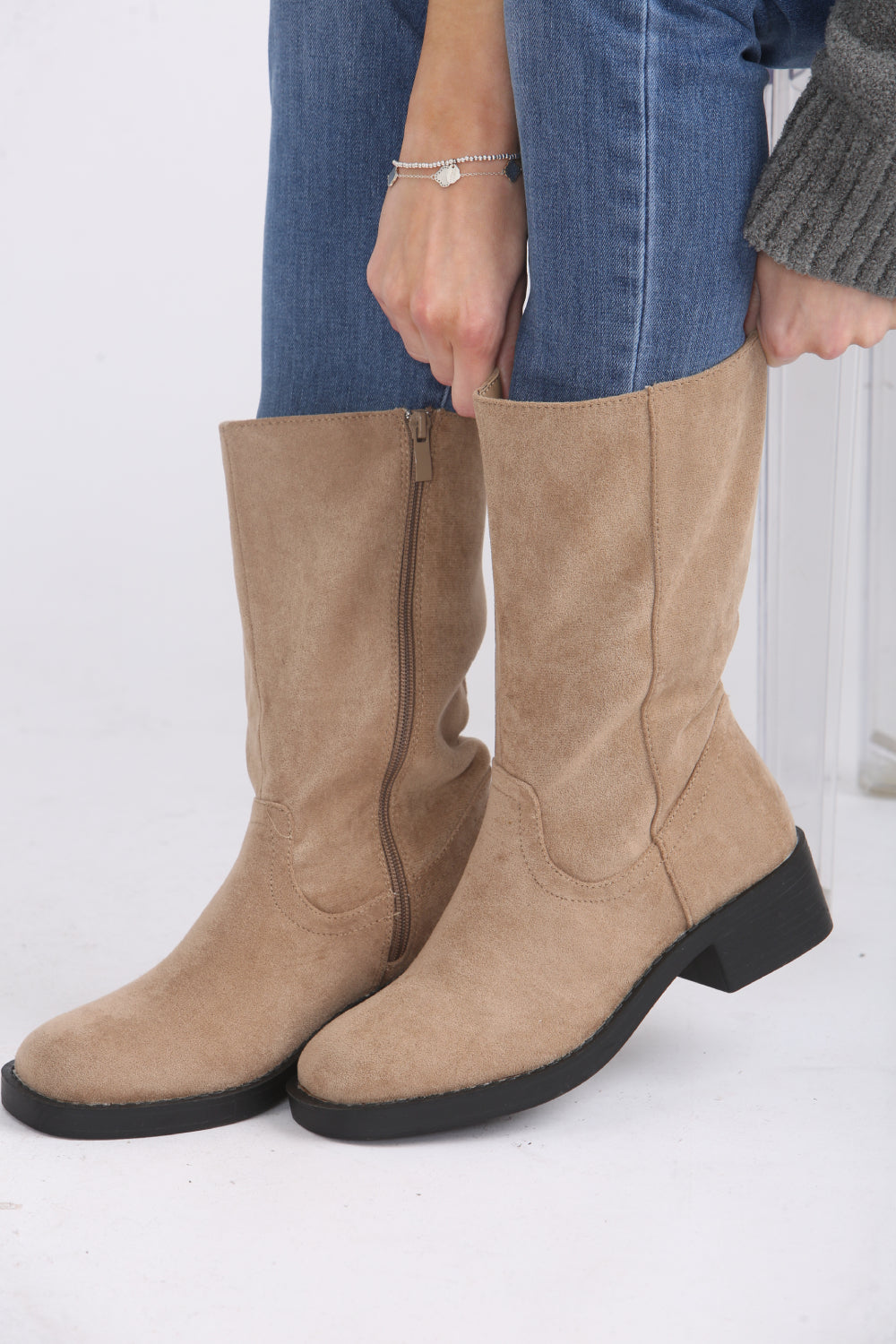 Camel Suede Designer Calf High Flat Boot (PACK B)