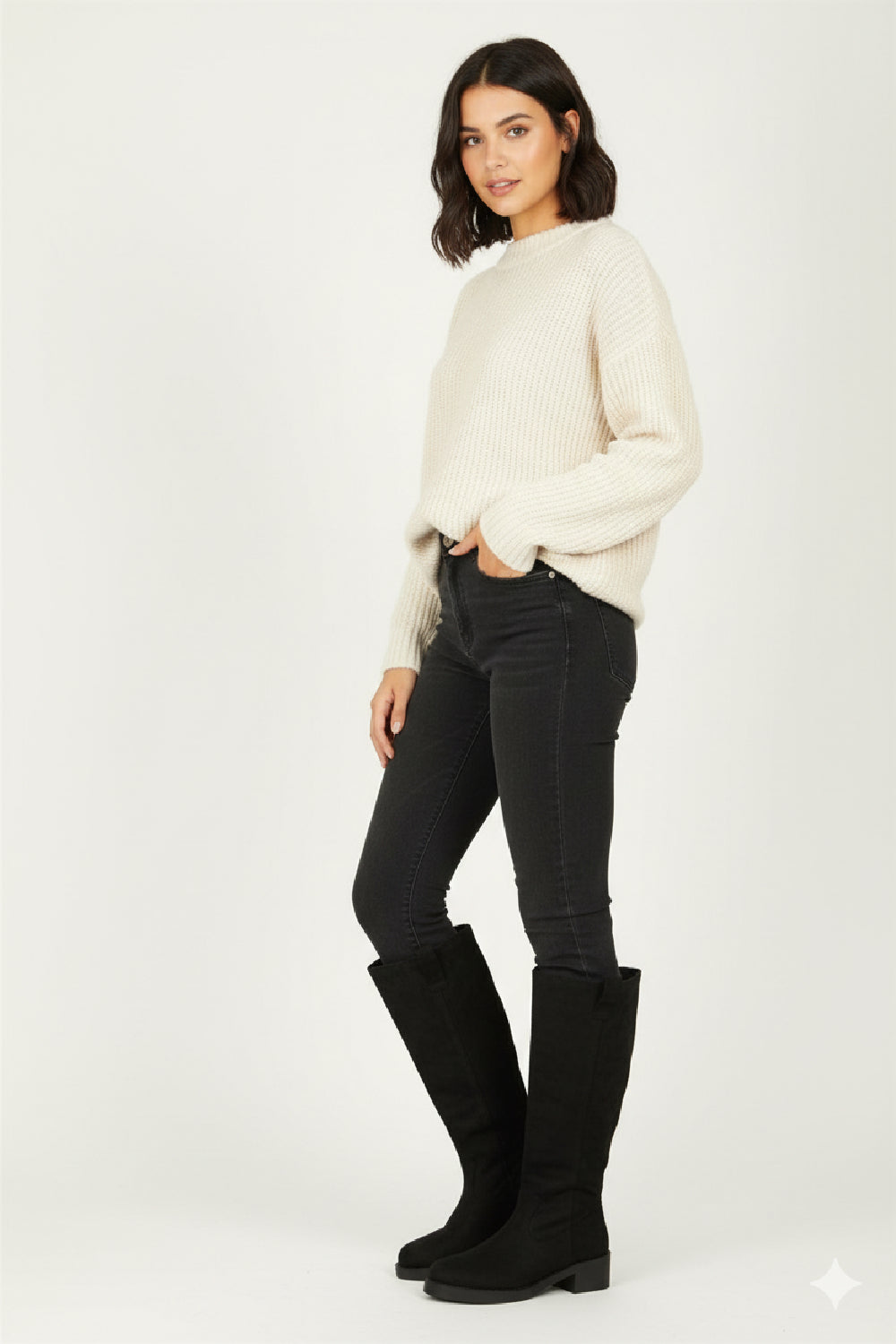 Black Suede Designer Knee High Flat Boot