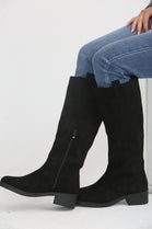 Black Suede Designer Knee High Flat Boot (PACK A)