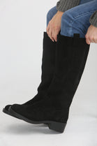 Black Suede Designer Knee High Flat Boot (PACK A)