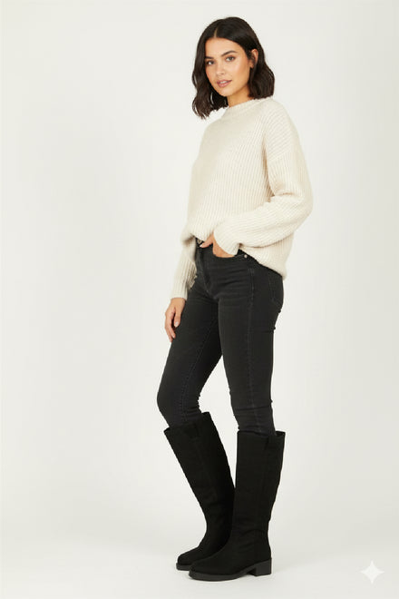 Black Suede Designer Knee High Flat Boot