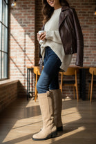 Camel Suede Designer Knee High Flat Boot