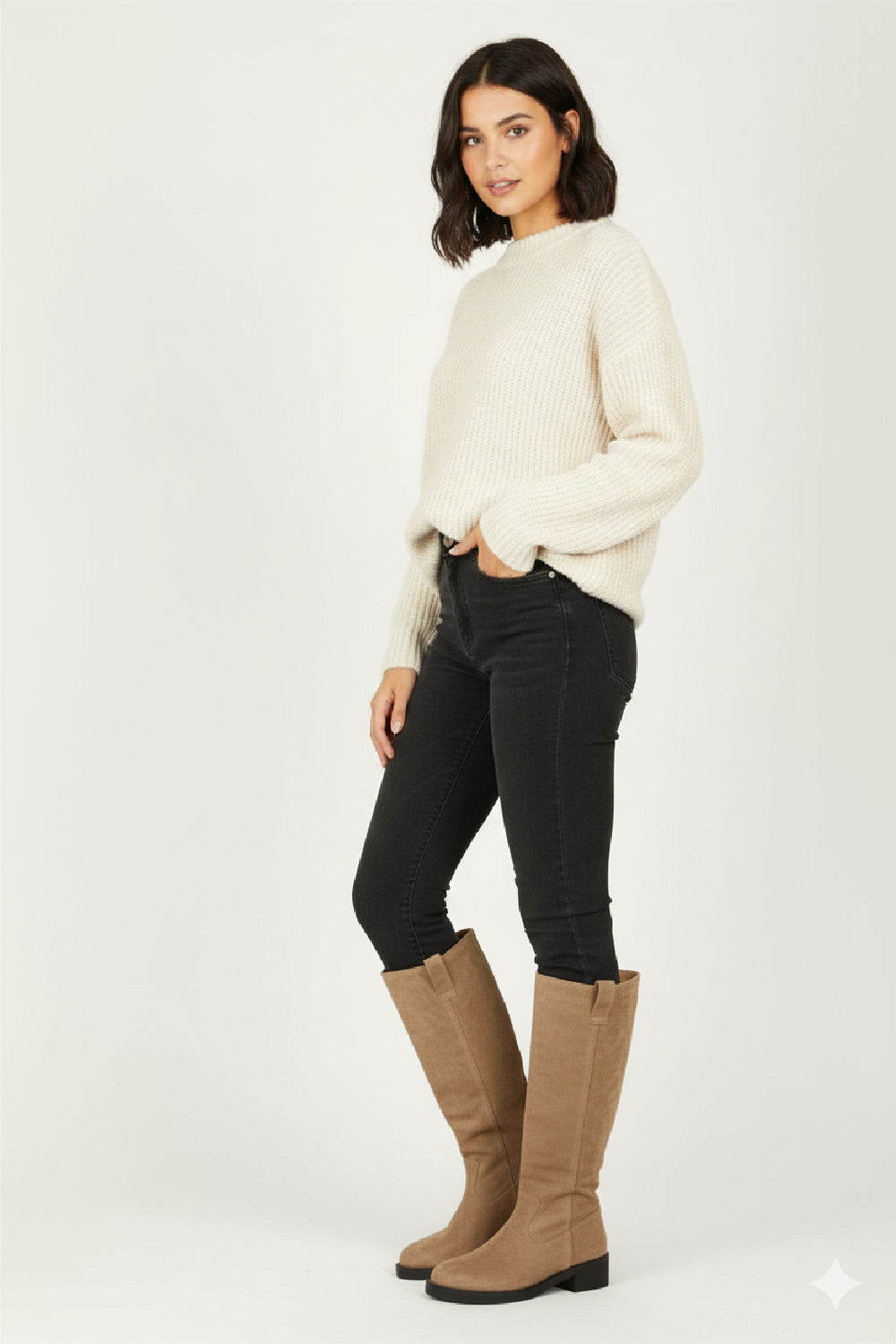 Camel Suede Designer Knee High Flat Boot – No Doubt Shoes